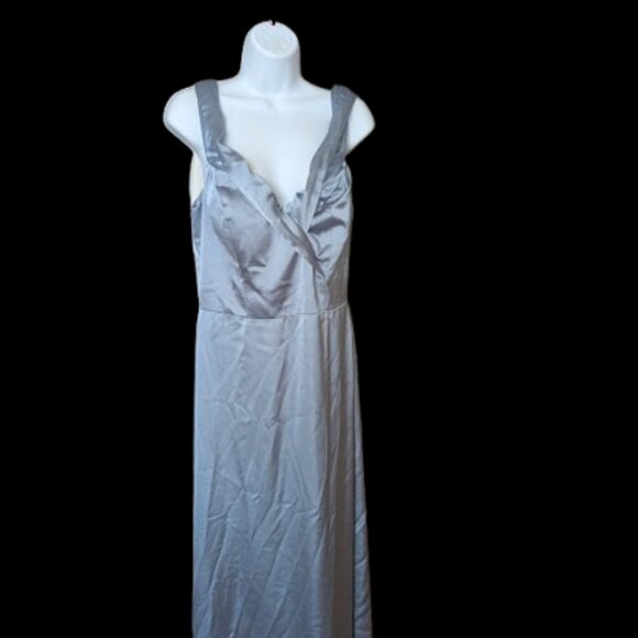 Silvery Blue Maxi Satin Gown Size 14 - Picture 2 of 7